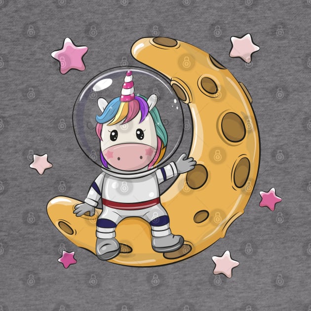 Cute Unicorn Astronaut sitting on the moon by Reginast777